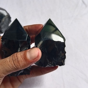 Obsidienne noire naturelle, pointe semi-polie, pierre de guérison, vente en gros - Product Image 6