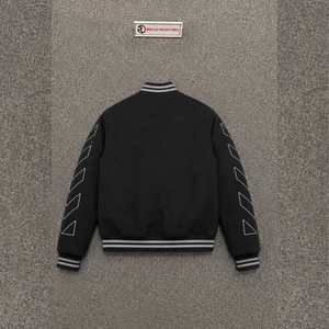 Veste universitaire CLASSIQUE NOIRE avec motif géométrique sur les manches, coupe classique, col rabattu, tenue décontractée d'automne, MODE PREMIUM T - Product Image 6