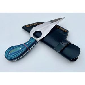 Couteau de poche industriel artisanal à lame pleine, lame en acier Damas, manche en bois de cerf et bois, étui en cuir, ZR Knives MH.70, haute qualité - Product Image 3