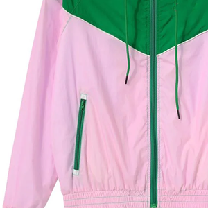 Veste coupe-vent imperméable à fermeture éclair intégrale AKA UV à changement de couleur, motif chevron réactif vert, blanc, rose clair, imprimé à capuche - Product Image 5