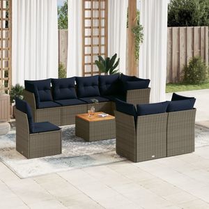 Set di divani da giardino in polyrattan grigio da 9 pezzi con cuscini, mobili da esterno resistenti - Product Image 1