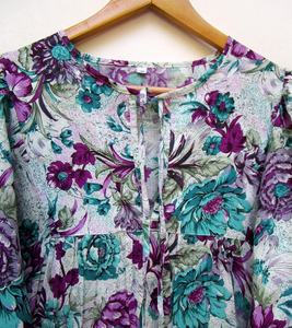 Minivestido maxi de algodón con estampado floral del Valle de colores recién llegado, minivestido maxi de verano con escote Henley y corbata de algodón para mujer - Product Image 3