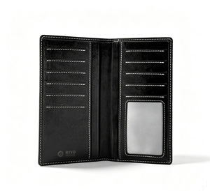 [In Stock][Retail Price] Castello Genuine Nubuck Leather Long Wallet Open Closure Men's Women's Unisex Black Brown Polyester - Product Image 5