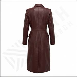 Manteau long en cuir pour femme, coupe ajustée, hiver 2025, col en cuir de mouton, tissu respirant tricoté, personnalisable, haute qualité - Product Image 3