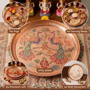 Ensemble de thali en cuivre fait main pour la Pooja, assiette traditionnelle pour la Puja, cadeau pour le festival Diwali, thali Aarti, décoration pour le temple à domicile, vente en gros - Product Image 4