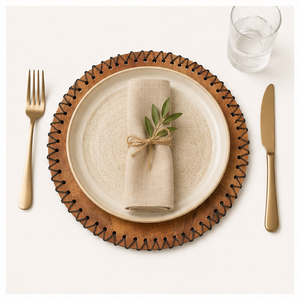 Handcrafted <b>Rustic</b> Stitched Edge Wooden Charger Plates Eco-Friendly Mango <b>Wood</b> Sousplat for Wedding Events & Hotel Table Decor - Product Image 2