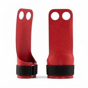 Agarraderas de Cuero Rojo Premium para Gimnasio, Soporte para Manos con 2 Dedos, Almohadillas Antideslizantes para Entrenamiento de Fuerza, Culturismo y Fitness - Product Image 1