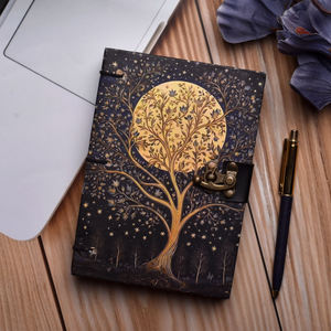 <b>A5</b> Tree Moon Handmade Paper Journal | Eco Friendly Hardcover Lock Diary Notebook with Artistic Nature Design Gift Set Writing - Product Image 6