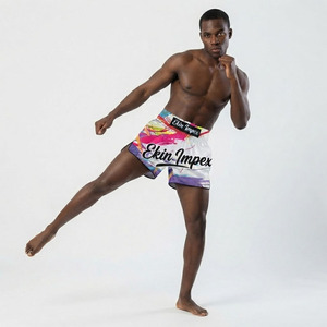 Premium OEM Custom Sublimated Muay Thai Shorts Graffiti Paint Splatter Boxing <b>Trunks</b> MMA Fightwear - Product Image 3