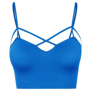 Women Workout Sports Bra Blue <b>Strappy</b> Crop <b>Top</b> Cross Front Athletic Activewear Custom Design OEM ODM Wholesale Supplier - Product Image 1