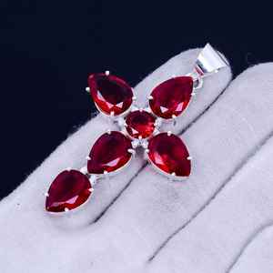 Colgante de cruz de granate rojo, bohemio, de plata de ley 925, joyería hecha a mano, collar de piedra natural para mujer, venta al por mayor - Product Image 4
