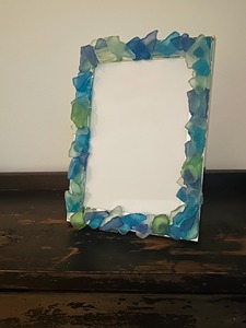 Handmade <b>Acrylic</b> Photo <b>Frame</b> Blue Green Sea Glass Accents Horizontal Tabletop Display Coastal Decor UV Printed Customized REHMAN - Product Image 1