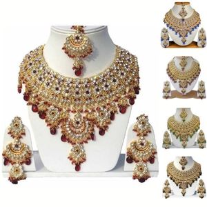 Lot de 5 ensembles de colliers vintage en cuivre, d'inspiration indienne Bollywood, pour mariée, designer, femme, mariage, fête, zircon royal doré - Product Image 1