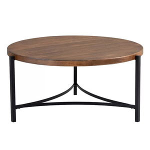 Mesa de Centro Redonda Popular con Tapa de Madera de Acacia y Marco de Metal, Color Marrón, Mesa Auxiliar para Decoración de Sala de Estar y Dormitorio - Product Image 1
