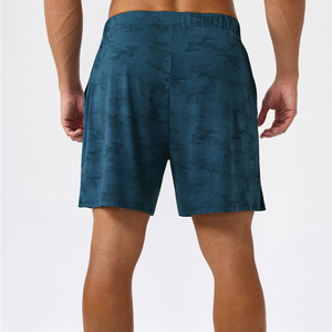 Pantalones Cortos Deportivos para Hombre, Color Azul Sólido, con Logotipo Frontal, Secado Rápido, con Bolsillos, Cintura Media, Cierre con Cordón, Estilo Casual, 100% Poliéster, Tejido de Punto - Product Image 4
