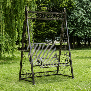 Banc balançoire de jardin antique en fer forgé avec chaînes, Jhula en métal orné pour l'extérieur, idéal pour pelouse, patio, véranda, mobilier de jardin - Product Image 4