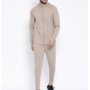 Men's Beige Tracksuit Set Full <b>Zip</b> <b>Hooded</b> Long Sleeve Solid Color Breathable Polyester Casual Autumn Wear Tracksuit For Sale - Product Image 1