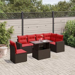 Divano da 7 pezzi in Poly Rattan marrone con cuscini divani da giardino - Product Image 1