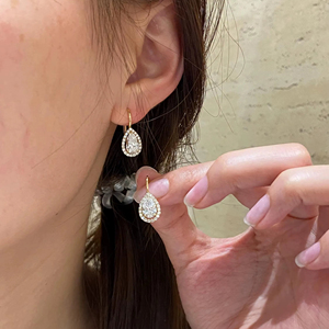 ต่างหูเพชรทรงลูกแพร์ 2 กะรัต เพชรเลี้ยงในห้องปฏิบัติการ ทองคำแท้ 14K เพชรลอยตัว ดีไซน์เรียบหรู ของขวัญเครื่องประดับสุดหรู - Product Image 1