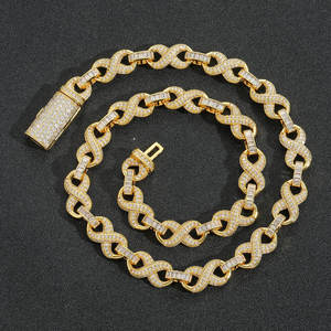 Luxury White Gold Diamond <b>Statement</b> <b>Necklace</b> Pave Setting Round Brilliant Cut Link Chain Unisex Party Jewelry Available for Sale - Product Image 4