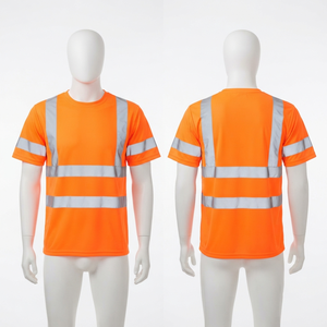 220g Premium Cotton/Bamboo Fiber Interlock <b>Hi</b> <b>Vis</b> Safety Work <b>T</b>-<b>Shirt</b> Orange Reflective Tape Front Custom OEM ODM Anti-UV - Product Image 1