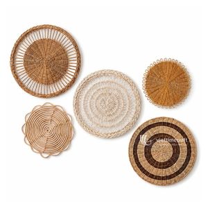 Rattan <b>Wall</b> <b>Decor</b>, Set Bohemian Hanging <b>Wall</b>, Decorative Rustic Woven Rattan Plate Art Accent Ornament for Home Hotel Deco - Product Image 1