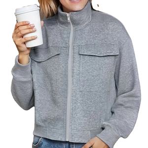 เสื้อแจ็คเก็ตขนแกะกันลมสำหรับผู้หญิง คอปกพับได้ ซิปปิด ลายทาง ดีไซน์วินเทจฟูฟ่อง สำหรับฤดูหนาว - Product Image 1