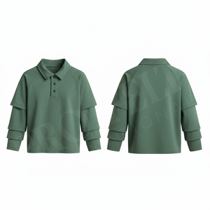 Polo à manches longues en coton mélangé respirant, design superposé, col élégant, pour automne-hiver, prix de gros abordable - Product Image 3