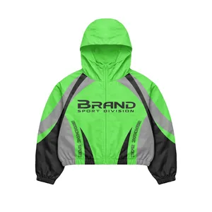 Bright Green Windbreaker Tracksuit Set | Oversized <b>Zip</b> Hooded Jacket & Pants | Streetwear Matching Set OEM Private Label - Product Image 3