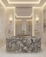 Baignoire autoportante en marbre écologique de qualité supérieure avec drain de style européen pour appartement et villa, usage intérieur