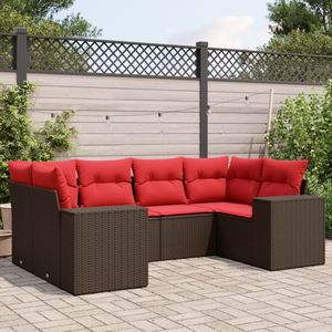Ensemble de canapés de jardin en polyrotin marron, 6 pièces, avec coussins, meubles de patio - Product Image 1