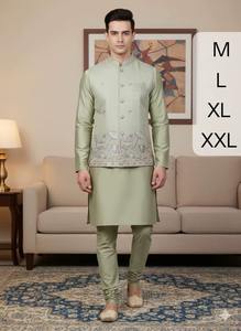 Ensemble Kurta Pyjama Homme de Qualité Supérieure, Manches Longues, Couleur Unie, Tenue Ethnique Indienne pour Mariage et Cérémonies, Disponible dans le Monde Entier - Product Image 2