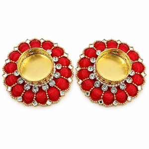 Ensemble de 2 porte-bougies décoratifs pour bougies chauffe-plat |   Porte-diya floraux verts pour la décoration de Diwali, la décoration de la maison et la Pooja - Product Image 1