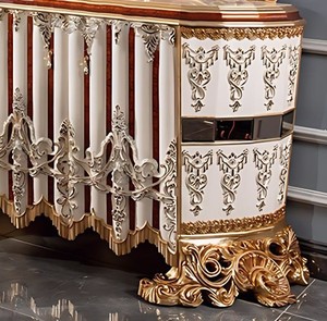 Royal Luxury Solid Teak Wood <b>Console</b> <b>Table</b> Baroque <b>Gold</b> Carved Sideboard Cabinet Sunburst Fan Mirror Living Room Buffet Set - Product Image 2