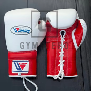 Guantes de Boxeo Blancos y Rojos con Cordones, de Cuero Vacuno, Acolchado Grueso de 4 Capas, Correa de Muñeca Ajustable, Protección Completa para las Manos - Product Image 1