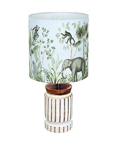 Lámpara de Mesa Vintage con Estampado de Selva, Pantalla de Tela con Volantes, Base de Madera Pulida, Lámpara de Noche Plegable para Hogar, Hotel, Regalo de Inauguración - Product Image 5