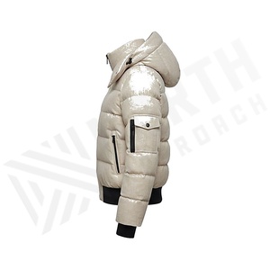 Hooded Quilted Waterproof <b>Bubble</b> Jacket Black Full Sleeve Winter Windproof Cotton Shell Knitted Fabric Polyester Filling Stand - Product Image 3