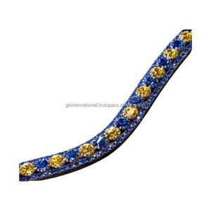 Correa de cuero para cejas de caballo, cristal brillante personalizado azul oscuro y dorado, diamante de 3 filas de lujo ostentoso, precio al por mayor - Product Image 5