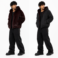 Sweat à capuche zippé réversible en fausse fourrure surdimensionné de haute qualité pour homme, avec logo brodé personnalisé, décontracté, pour l'hiver, vente en gros