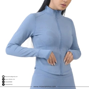 Women's Solid Blue Full Zip <b>Yoga</b> <b>Jacket</b> Stand Neck Long Sleeve Breathable Spandex Polyester Sportswear Regular Fit - Product Image 4