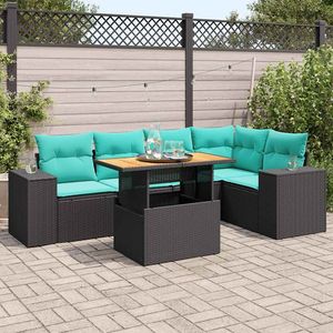 Set di divani da giardino in polyrattan nero da 6 pezzi con cuscini, mobili da esterno - Product Image 1