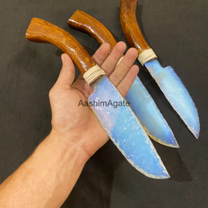 Couteau artisanal AashimAgate en opalite avec manche en bois, sculpture d'art de collection - Product Image 2