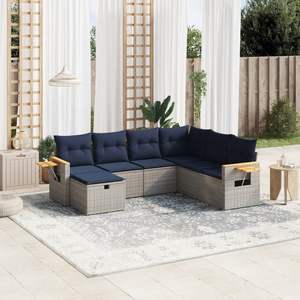 Juego de sofás de patio de ratán sintético gris de 7 piezas con cojines, muebles duraderos para exteriores - Product Image 1