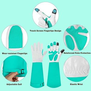 Guantes de jardinería para mujeres y hombres, guantes largos a prueba de espinas para podar rosas, de cuero de grano completo con palma reforzada. - Product Image 2