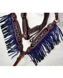 Conjunto de cabezada, pechopetral y riendas de cuero occidental, cómodo y duradero, con incrustaciones de cuentas, flecos marrones y conchos de cristal, para caballos LLT - Product Image 2