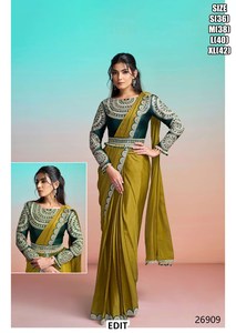 Saree Traditionnel de Créateur Saffron Flame - Sans Plis, Anti-Humidité pour Mariage/Fête - Product Image 6