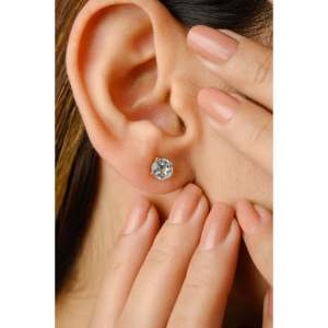 14K White Gold Round Blue Topaz Prong Set Solitaire Stud Earrings - Product Image 4