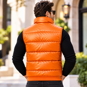 Herren Premium Leder Bomber Puffer Weste für den Herbst |   Premium Leder-Bomberjacke für Herren für den Herbst - Product Image 2