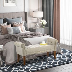 Panca Portascarpe Tradizionale Beige con Braccioli Arrotondati, Trapuntata a Bottoni, per Ingresso, Fondo Letto, Soggiorno, Decorazione Artigianale - Product Image 2