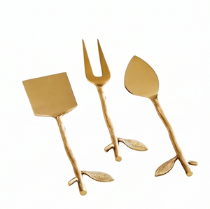 Gold Leaf Design <b>Cheese</b> <b>Knife</b> <b>Set</b> Stainless Steel Elegant Serving Tools Perfect For Luxury Dining Weddings And Table Decor - Product Image 1